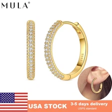 MULA Women Hoop Earrings Golden Double-Sided Inlaid Zircon 925 Silver Jewelry