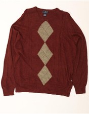 DOCKERS Mens Crew Neck Jumper Sweater XL Burgundy Argyle/Diamond Acrylic DG26