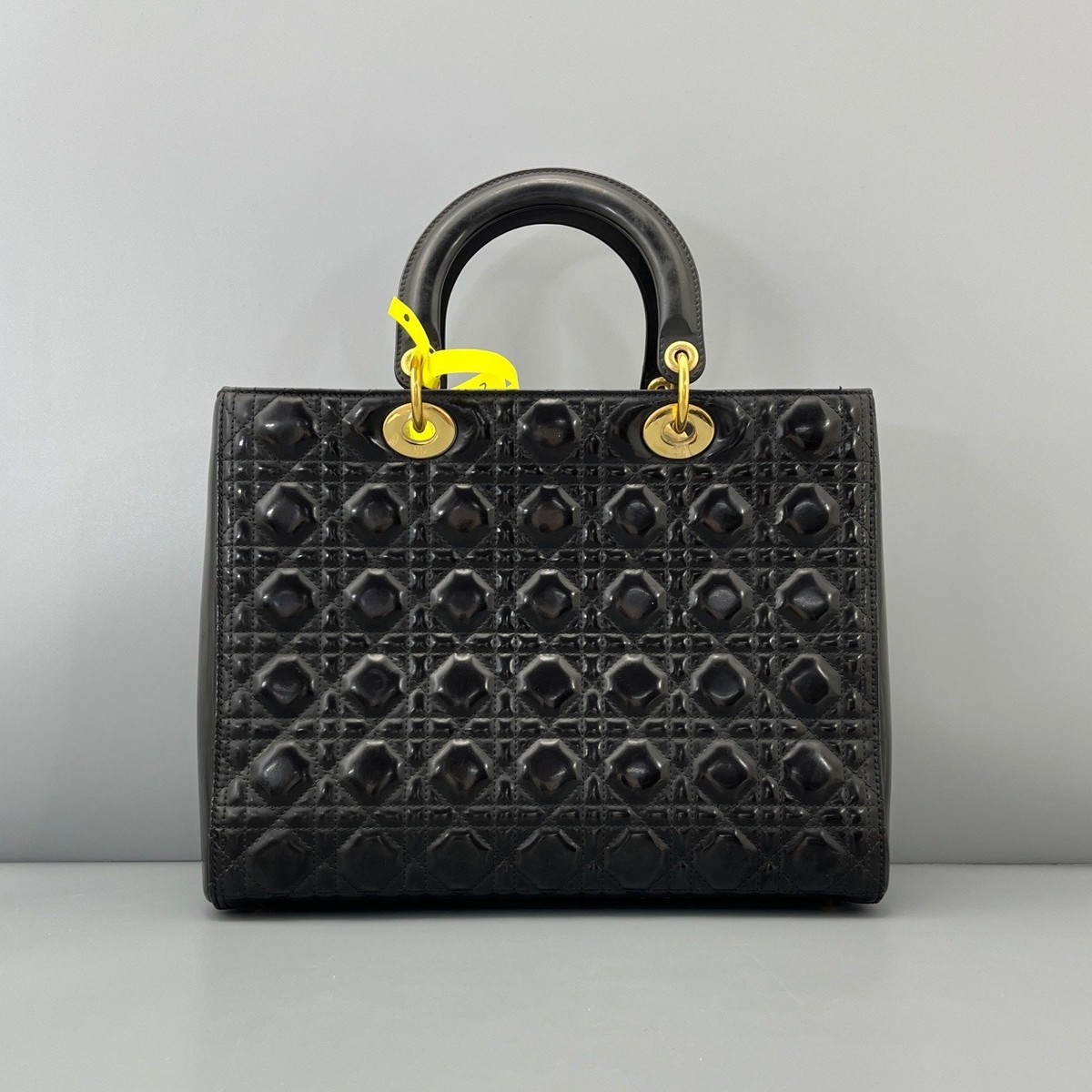Dior Lady Dior 7 Black Patent Gold No Strap Top Handle Bag | eBay