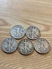 5 Walking Liberty Half Dollars Various Years