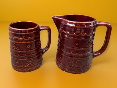 Marcrest Brown Daisy Dot Stoneware Cup Mug Beer Stein And Jug Pitcher Vintage