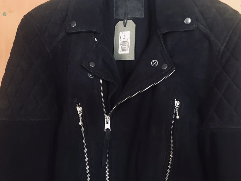 Chaqueta de motociclista ALLSAINTS de gamuza de cuero NEGRO LAVADO - XL (Nueva con etiqueta) HERMOSA Foto 2 de 4