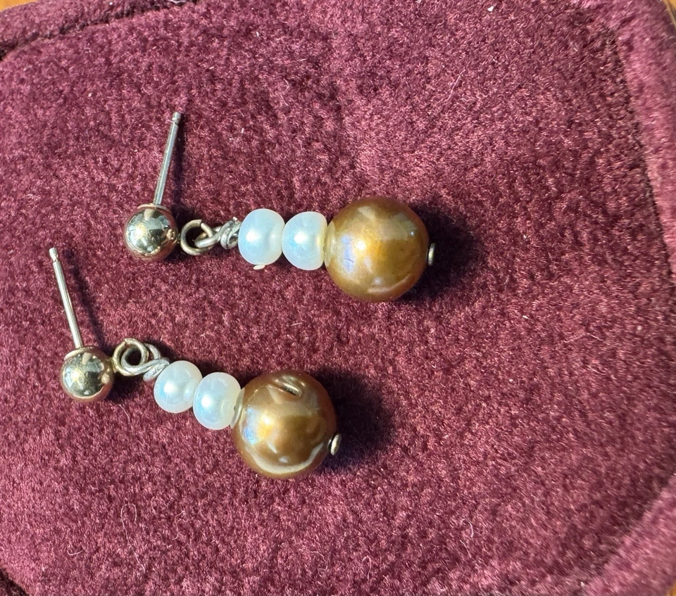 14kt 黄金复古珍珠吊坠耳环 — 第 2/4 张图片