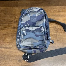 KIPLING BLAKE SLING BACKPACK NYLON CROSSBODY / HANDBAG BLACK Blue CAMO