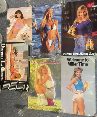 Lot of 6 Vintage 1980/90s Beer Advertising Posters w/ Girls - Miller / Old Style