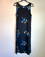 Vintage Floral Maxi Dress by Tabloid Black Blue Yellow Sleeveless Tie Waist 