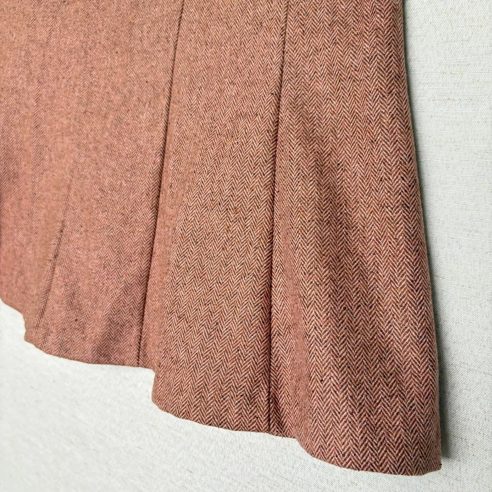 VTG Y2k United Colors of Benetton Tweed Wool Pink Herringbone Midi Skirt Flared - Image 2 of 4