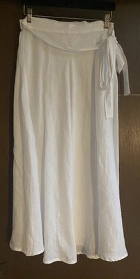 Acacia White 100% Linen Wrap Skirt Small  Coastal MIDI