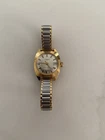 Timex Mechanical Woman's Watch Date Vintage Gold Tone Case Band Wind Up Working