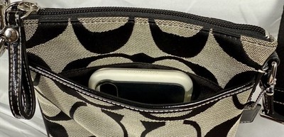 😎😎😎COACH BLACK GRAY Signature Stripe Swingpack Crossbody