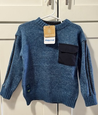 Mayoral Boys Ecofriends Atlantic Blue Cozy Knit Sweater Size US 4 104 CM NWT