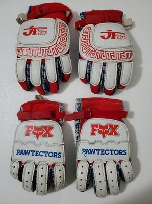 VINTAGE FOX PAWTECTORS & JT RACING GLOVES MOTOCROSS SIZE 10 - THRASHED *READ*