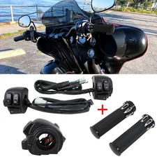 For Harley Motorcycle 1" 25mm Handlebar Hand Grips + Switches Controls Housing