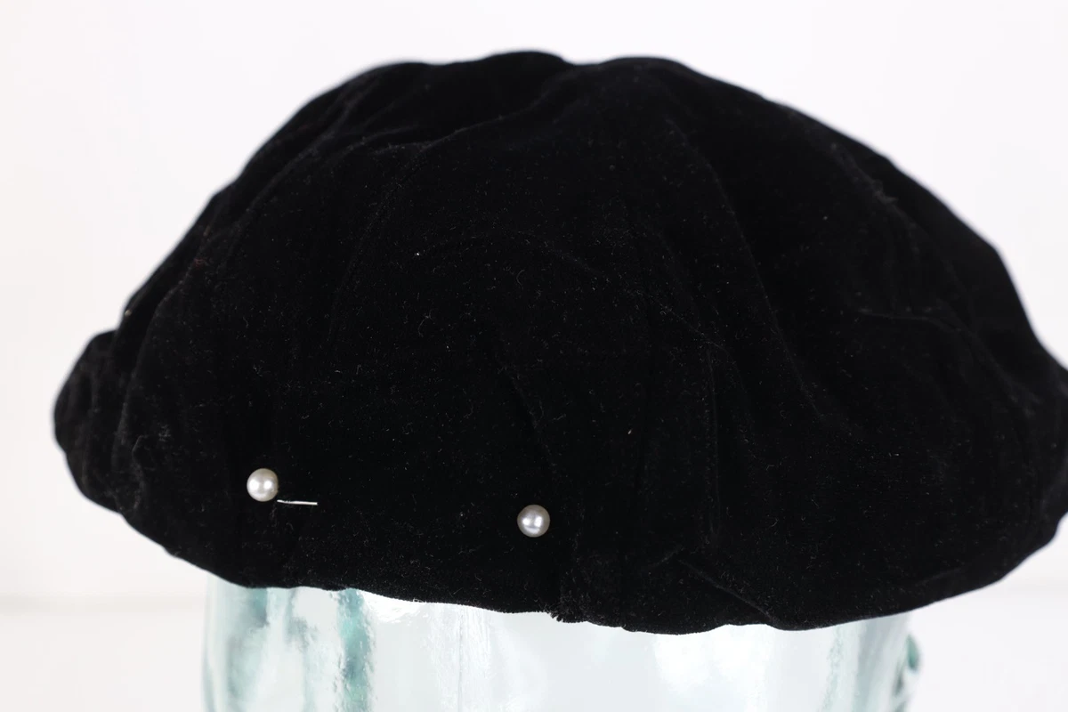 Vintage 1950\'s Black 4 Panel Velvet Tam Hat Beret Size S/M With Velvet Button Beret Black Velvet Vintage Hats for Women for sale | eBay main image 3