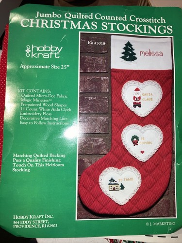 Hobby Kraft Heirloom Quilted Cross Stitch Christmas Stocking ‘faith’ Vintage - Afbeelding 1 van 4