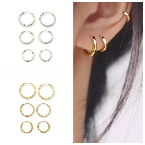 8mm Silver Hoop Small Thin Hinged Earrings Rust-resistant Stainless Steel - Picture 11 of 16