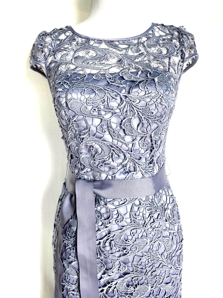 Adrianna Papell Cap Sleeve Love Story Collection Long Lace Dress Size 2 - Image 2 of 4