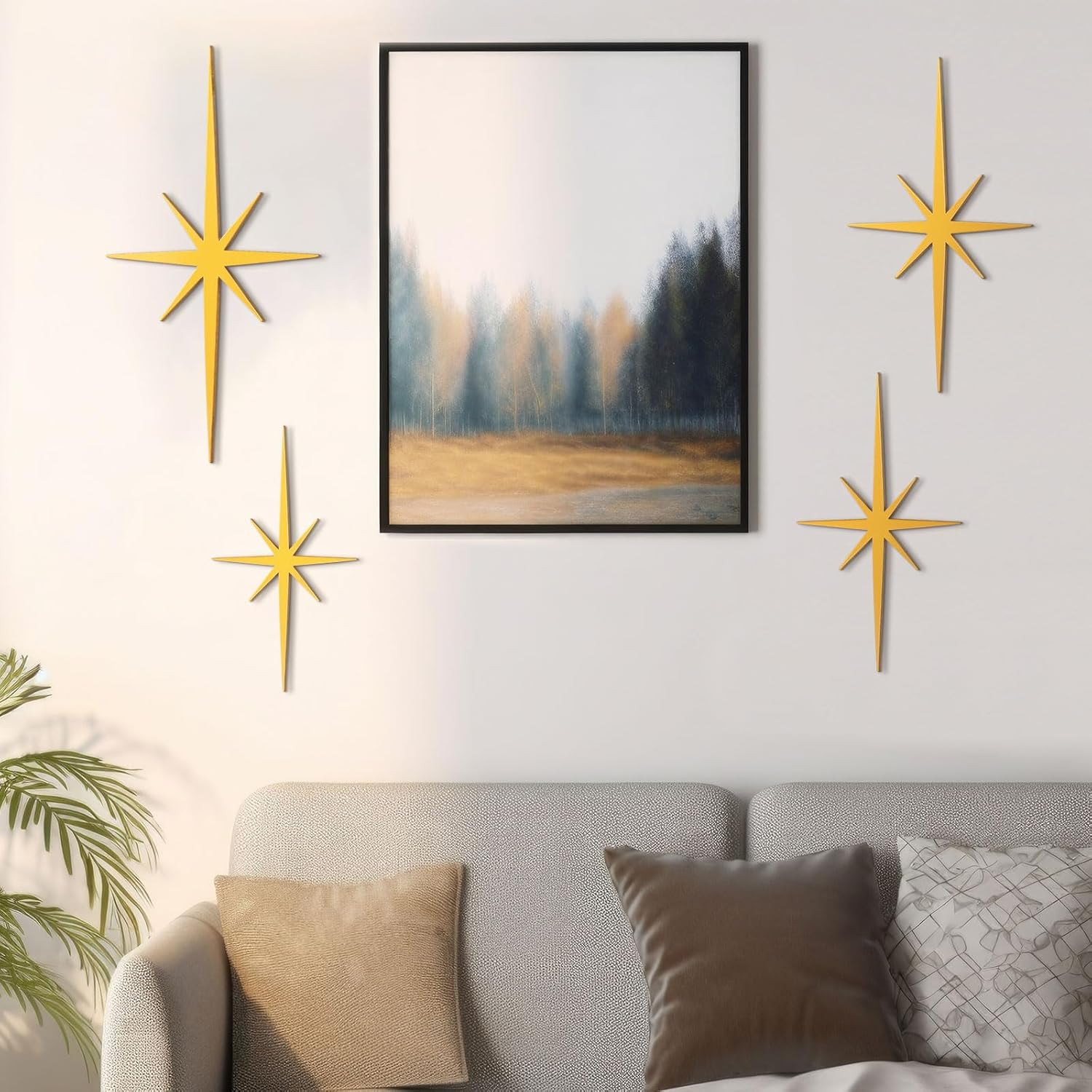 4 Pcs Cast Iron Starburst Wall Decor 8 Pointed Atomic Stars Wall Hangings Mid Ce