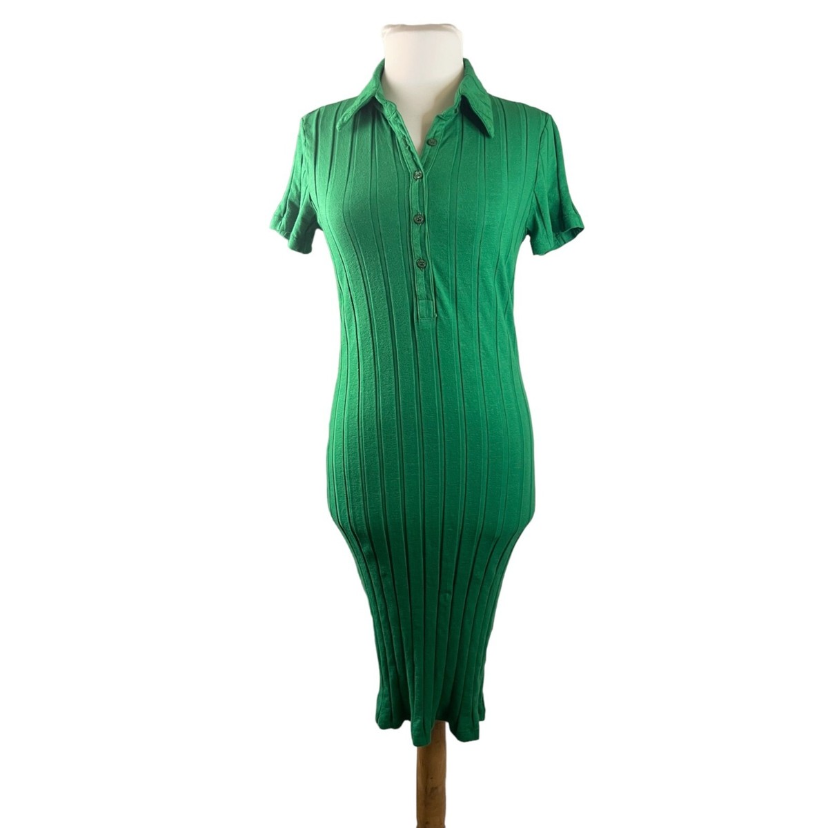 ribbed stretch knit polo dress New Monrow Green Midi S $138 color: powder blue