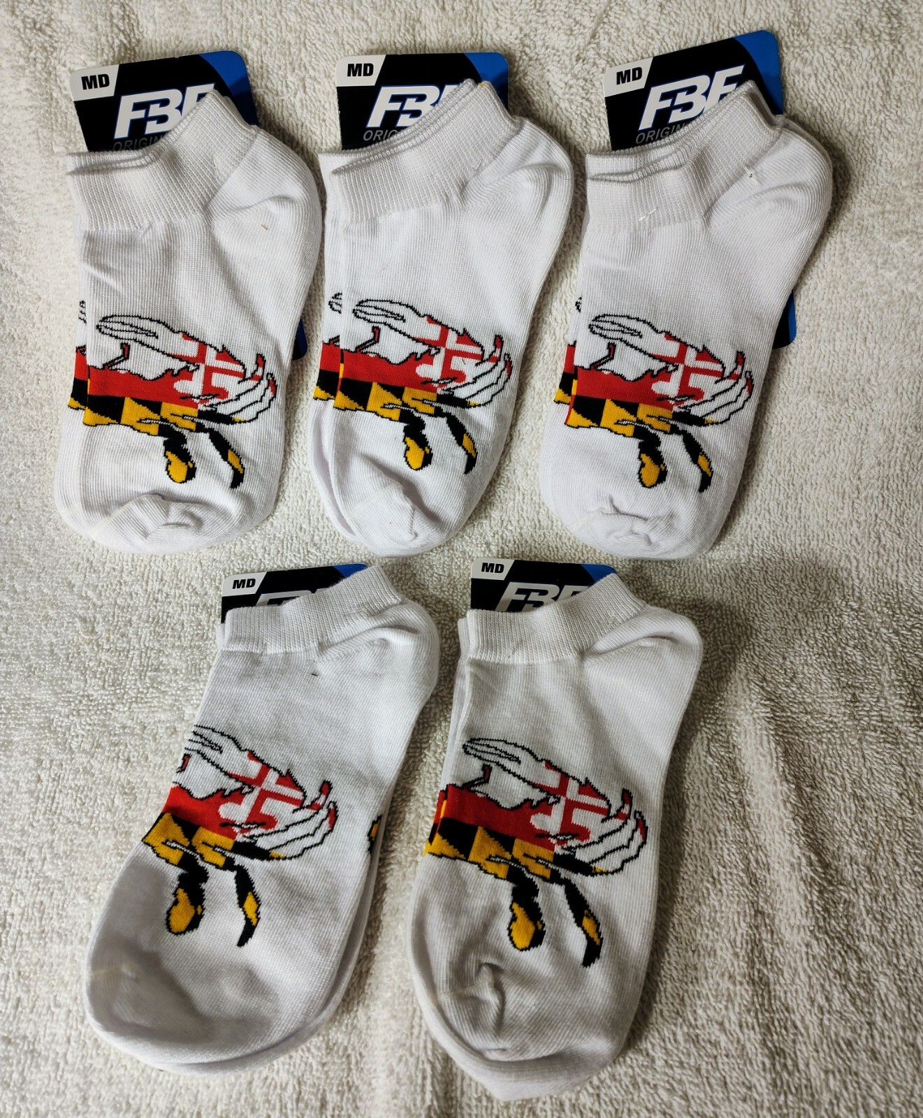 Maryland Terrapins Socks Mens Size Medium 5-10 FBF NCAA Unisex Lot/Bulk (5) Pair