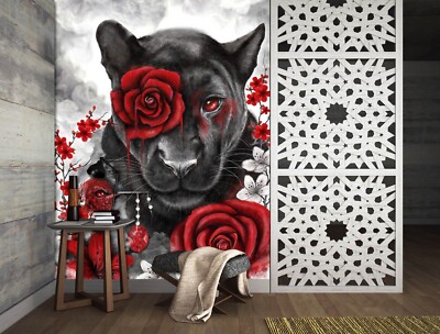 3D Rote Rose Leopard ZHUC493 Tapete Wandbild Fototapete Sheena Pike Ann