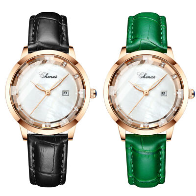 Women Ladies Genuine Leather Band Date Analog Quartz Luxury Dress Wrist  Watch | eBay