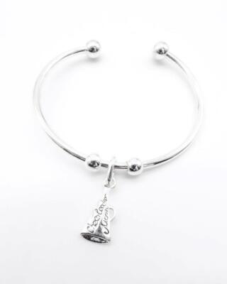 GORGEOUS Silver CHEERLEADER MOM Megaphone Double Beads Ball Ends Cuff Bracelet