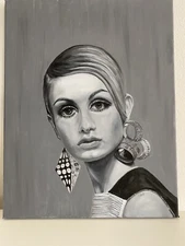 Portrait of MOD TWIGGY 60’s Supermodel Original Oil Painting