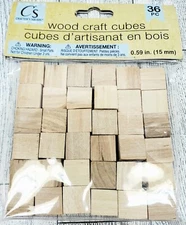 36 Natural Wood Cube Blocks Unfinished Wooden Craft Cubes Crafter's Square 15mm 