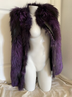 Auth Brand Real Fox Purple/Black Fur Runway GUCCI Vest Coat