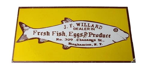 Vintage Fish Eggs Produce Sign - Willard Dealer Porcelain Advertising Sign