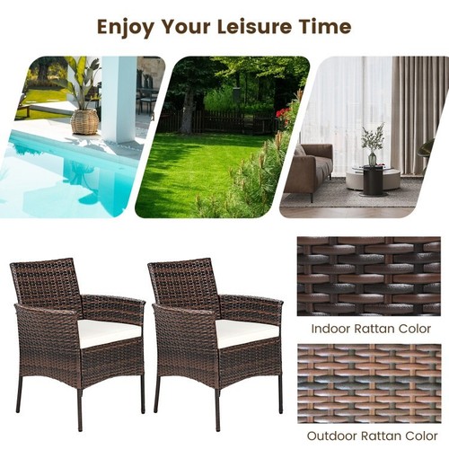 Set of 2 Outdoor Patio PE Rattan Wicker Chairs Seat Cushion Garden Dining Chairs - Picture 9 of 15