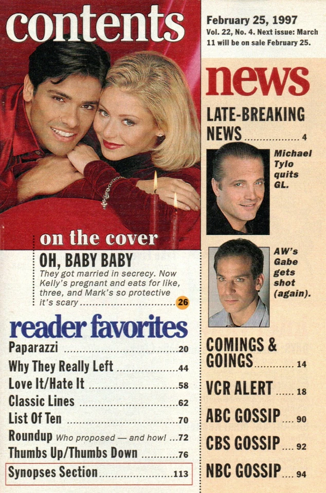 Soap Opera Digest Feb. 1997 Kelly Ripa Mark Consuelos Suzanne Rogers John Clarke - Image 2 of 3