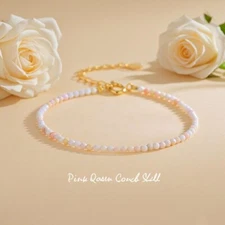 Pink Queen Conch Shell Crystal Gemstone Dainty Bracelet Minimalist 3mm Beads