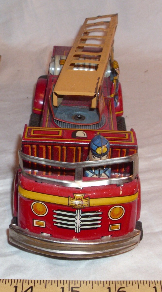 LADDER FIRE TRUCK TIN FRICTION TOY JAPAN FOR PARTS | eBay