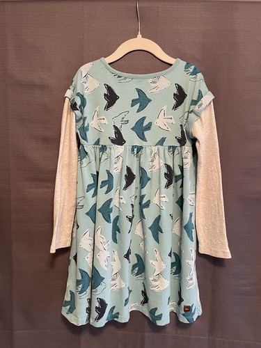 Tea Collection Teal Doves Layered Gray Sleeves Size 7 - Picture 2 of 5