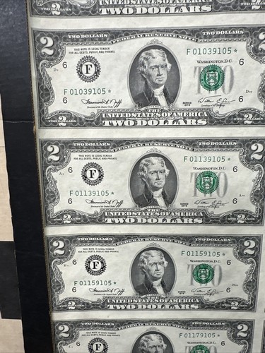 1976 non tagliato, foglio da 16, banconote da 2 dollari anno bicentenario - Foto 5 di 14