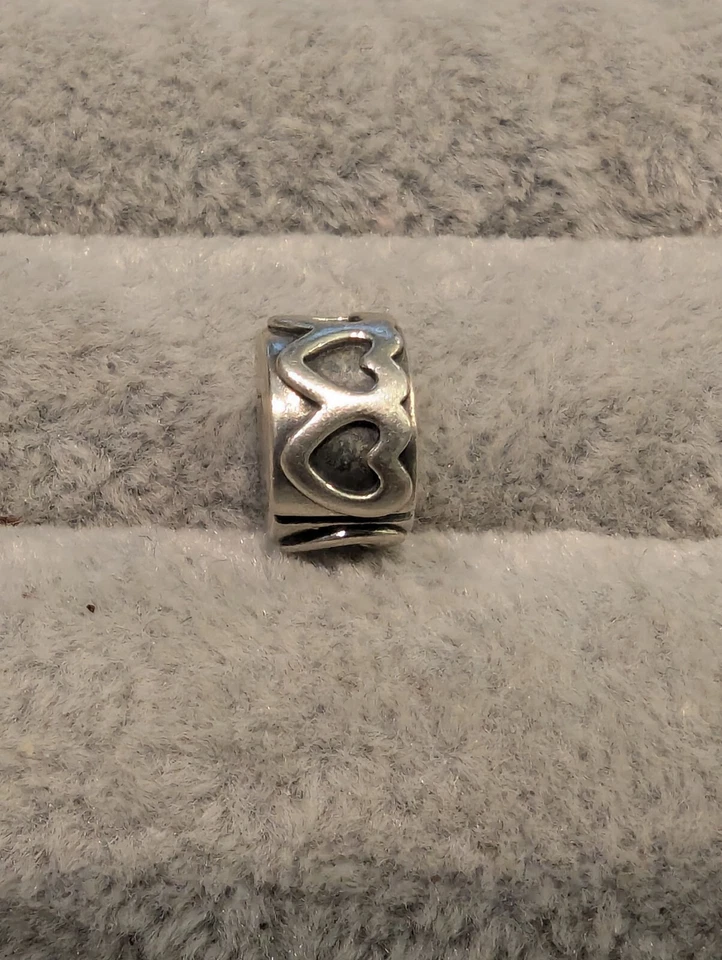 Pandora Anhänger 925 Silber Charm Stopper geschwärzt mit Herzmuster, elegant - Bild 4 von 4