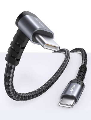 Super Long USB-C Kabel – 3 M, Nylon Geflochten, 90° Abgewinkelt – Für Sofa, Bett & Outdoor (schwarz)