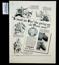 1937 Talon Slide Fastener Pants Men Suit Fashion Vintage Print Ad 31740