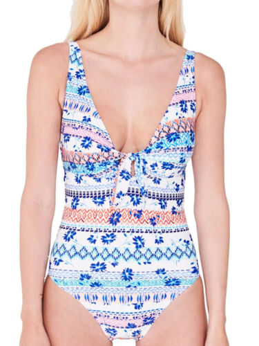 Figleaves Boho Floral Bunny Tie Swimsuit 752998 Non Wired Padded Cornflower Blue - Picture 1 of 3