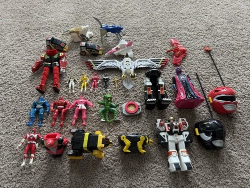 VTG 28 Power Rangers Action Figures Zords Collectible Lot w/ Accessories AS IS