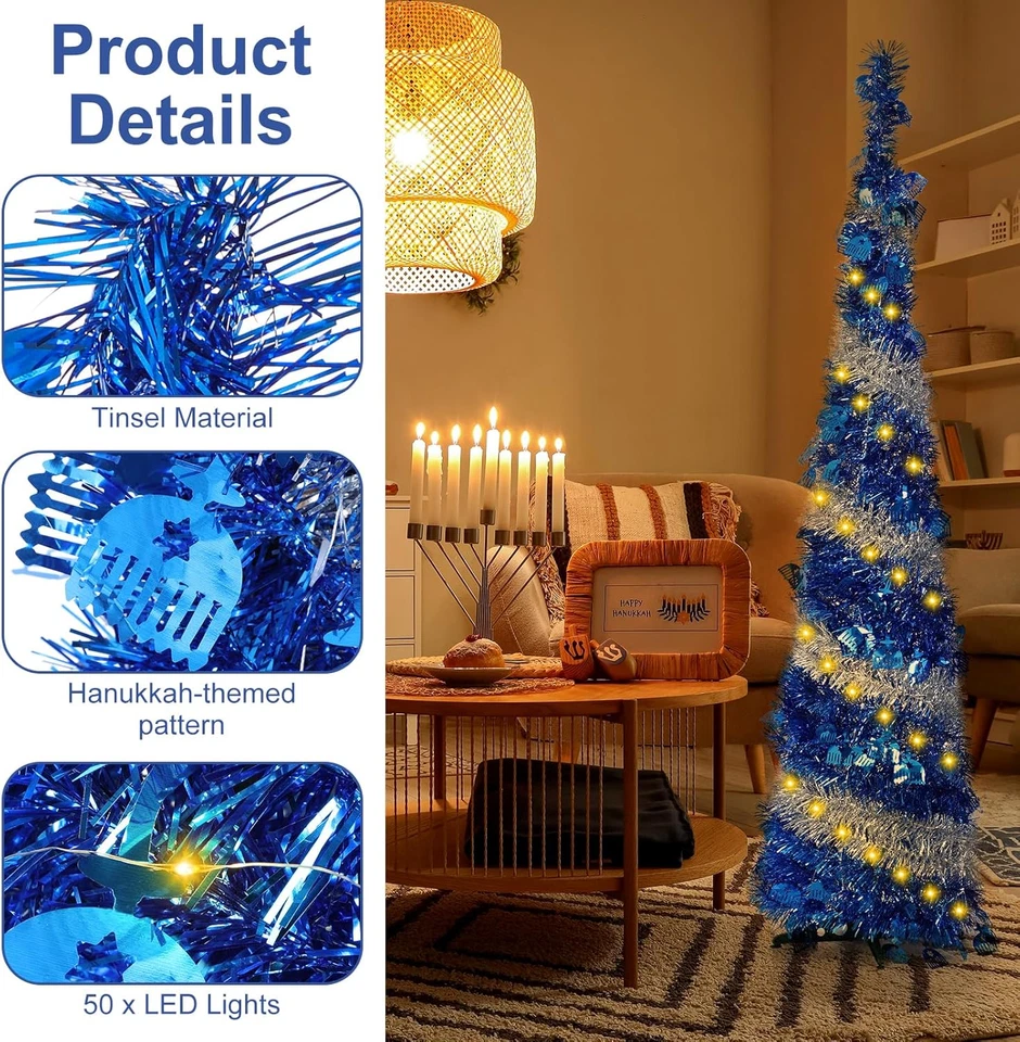 光明节装饰适用于家庭弹出式可折叠圣诞树带50盏灯T — 第 3/4 张图片