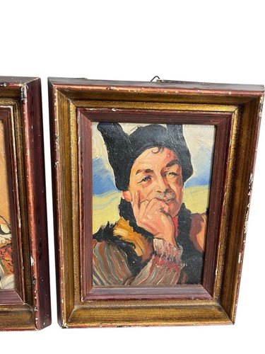 Matching Pair Framed Portraits Victorian Peasants Painting Wood Frame Vintage - Picture 5 of 21