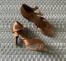 CAPEZIO BR443R Cora Latin Shoes 7.5 M Bronze Satin Suede Sole Ballroom Dance