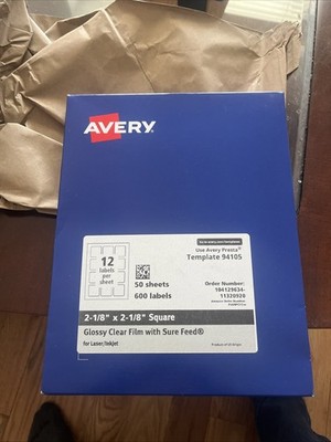 2X Avery Glossy Clear Round Labels 2'' diameter, 600 Glossy Clear Labels