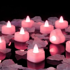 1000 Pieces Pink Artificial Rose Petals With 12 Pink Heart Led Tea Lights, Rose