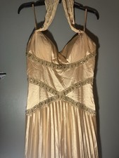 FS Fiesta Gown Pleated Halter Gown with Rhinestones And Beads Sz. Large GORGEOUS