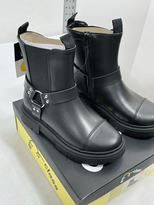 Girls New Art Class Crosby Chunky Moto Ankle Boots Size 1 Black Chunky Heel