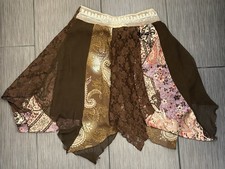 Vintage Rave Patchwork Lace Hanky Hem Skirt Size Large Brown Fairy Y2K Festival